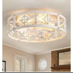 Caged Ceiling Fan with Light, 20" Ceiling Fans with Lights and Remote Flush Mount, Bladeless Caged Ceiling Fan with Light, Rust White Farmhouse 