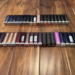 Lot of 37 Maybelline Lipsticks – Assorted Shades & Finishes, Mostly New