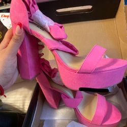 Fashion Nova Hot Pink Chunky Heels 