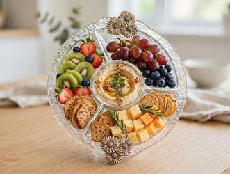 Glass Divided Serving Tray with Daisy Accents