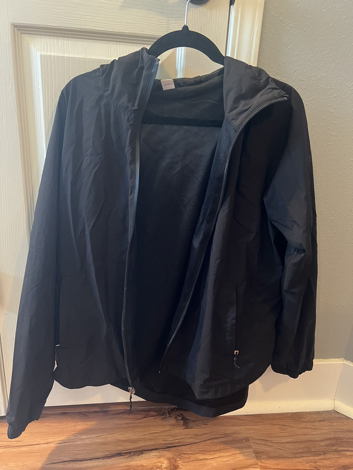 Black Windbreaker Zip-Up- With Hood