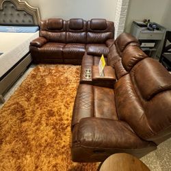 Santiago reclining sofa and loveseat set now $999. Easy finance option. Same day delivery.