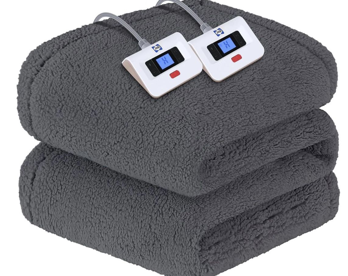 Sealy Electric Blanket King Size, Dual Control Soft Sherpa Heated Blanket with 10 Heating Levels & 1 to 12 Hours Auto-Off Settings Over-Heated Protect