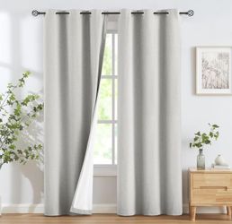 BRAND NEW BRAND NEW Grey Linen Blackout Curtains for Bedroom, Energy Efficient Textured Look