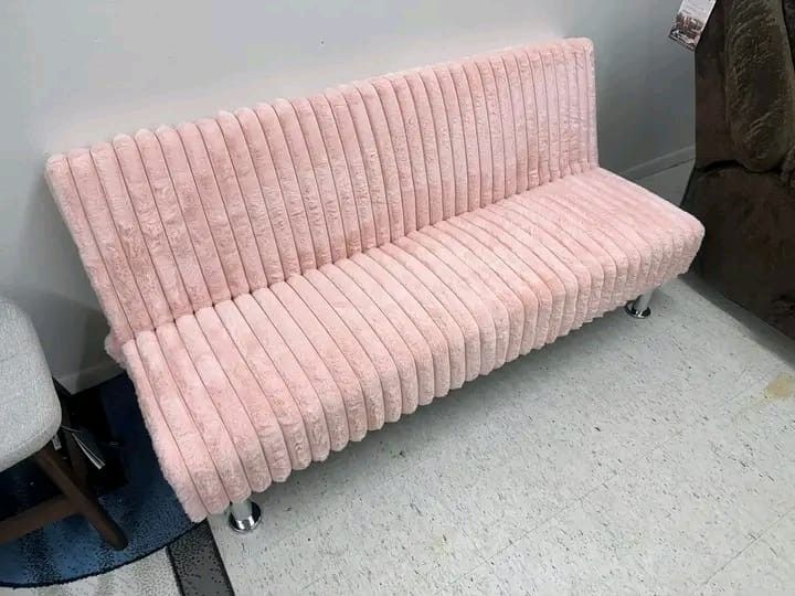 Pink Fabric Futon Sofa Bed