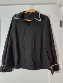 Black Blouse with White Piping – Long Sleeve Shirt