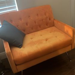 Orange Velvet Tufted Loveseat / Mini Sofa - Perfect Brand New Condition