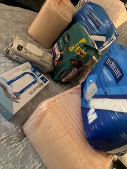Adults diapers, bed pads for adult, cloves, wipes etc.