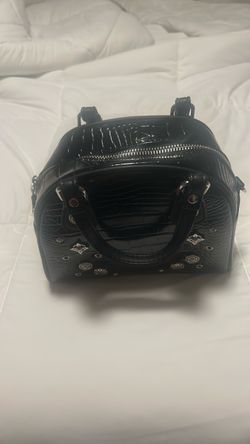 Black Croc-Embossed Dome Handbag