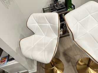 Pair of White Velvet & Gold Swivel Bar Stools
