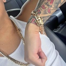 14MM Cuban Link Set 14k Gold Plated Doesn't Loses Color 