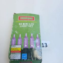 60 Purple Miniature LED Christmas Lights On Green Wire String Indoor Outdoor 16'