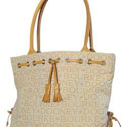 Dooney & Bourke Yellow Large Tassel Top Zip Tote Shoulder Bag