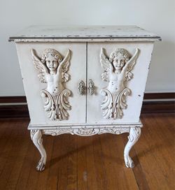 Vintage Shabby Chic Cabinet with Cherubs on the Doors - 21 ½x12x28