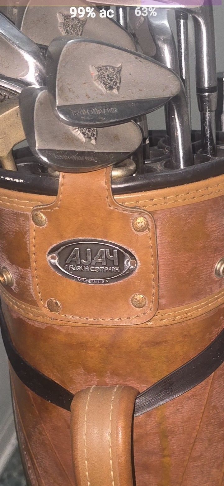 Bolsa De Cuero AJAY VINTAGE con 14 Palos Y Pelotas