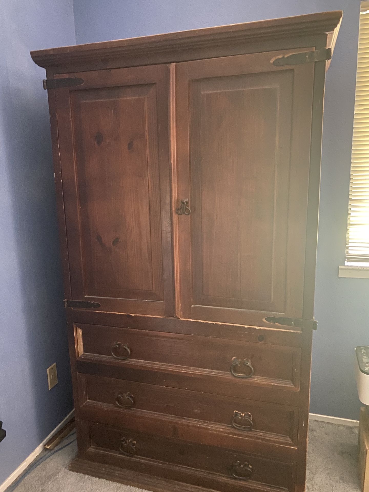Solid Oak Vintage Entertainment Center Armoire