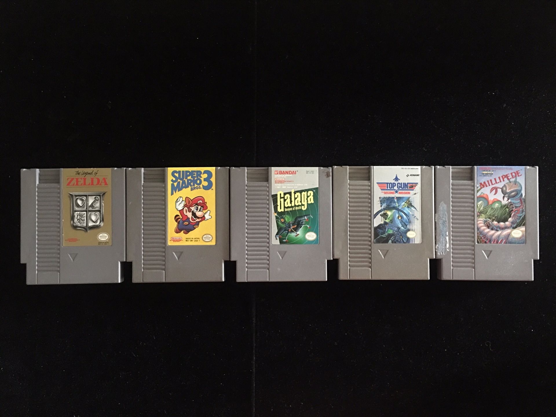 Nintendo NES Retro Games Lot of 5(Legend of Zelda Super Mario Bros3 Galaga Top Gun Millipede)