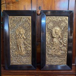 Antique Carved Wood Art Panels 