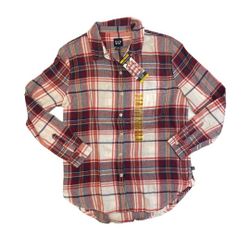 Gap Ladies Button Down Long  Sleeve  Relaxed  Boyfriend  Flannel Size 