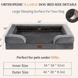 XL Dog Bed with Bolster, Waterproof Orthopedic Foam Dog Beds for Extra Large Dogs, Washable Dog Bed Sofa Pet Bed with Removable Cover & Non-Slip Botto