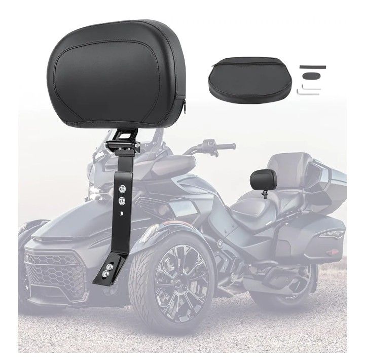 Adjustable Driver Backrest Rider Backrest Mount Kit for Can Am Spyder F3/F3-S/F3-L/F3-T 2015-2023 Black Backrest (with Storage Pouch)