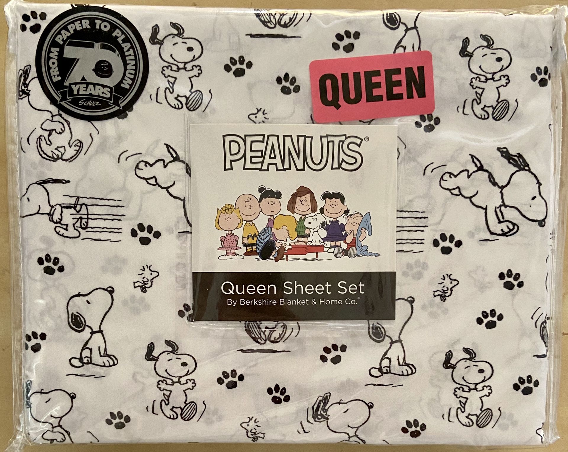 Peanuts 70th Anniversary SNOOPY & Woodstock White Queen Sheet 3-PC Set Berkshire