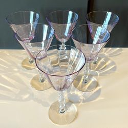 Rare Cambridge Water Goblet/Martini Heatherbloom/Lavender Glasses Set
