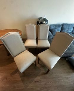 Set of 4 Upholstered Dining Chairs – Beige Fabric