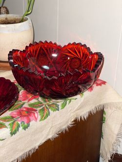 Ruby Red Cut Glass Decorative Bowl