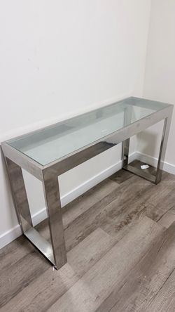 Glass Top Chrome Console Table