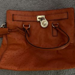 MICHAEL Michael Kors orange ostrich embossed medium Hamilton satchel tote