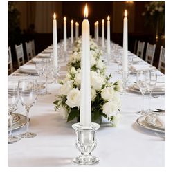 8 Pcs Clear Glass Taper Candle Holders Bulk, 2.5 Inch Small Candlestick Stands, Elegant Table Centerpieces for Wedding, Christmas, Valentine’s Day, Pa