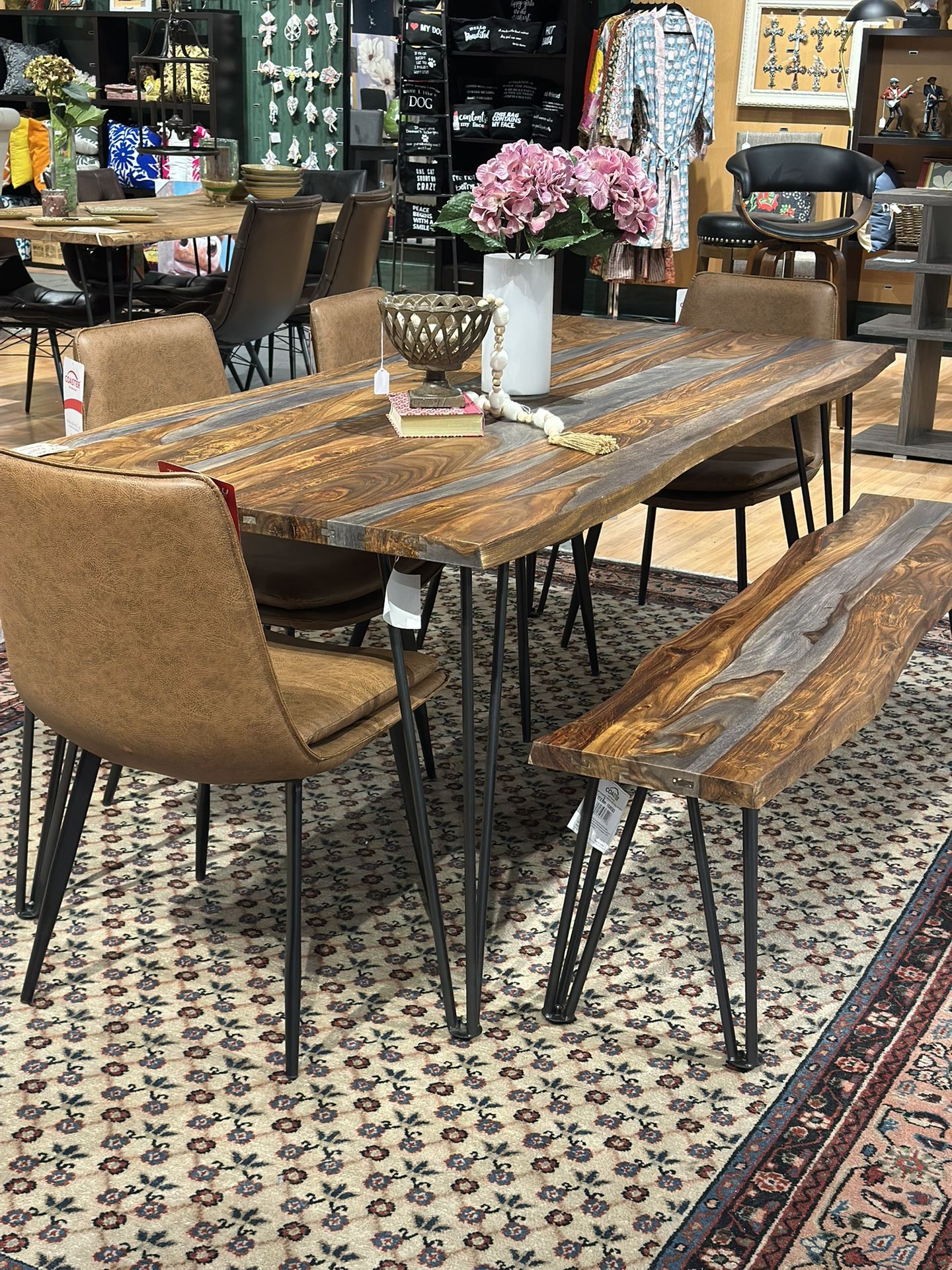 80” Wood Live Edge Dining Table / Solid Wood Dining Set/ Solid Wood Bench/ Dining Chairs/ Sheesham Wood/ Solid Wood Dining Table