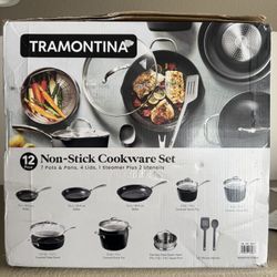 Tramontina 12-Piece Non-Stick Ceramic Cookware Set – Pots & Pans, Steamer, Utensils – NEW