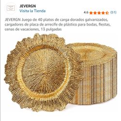 JEVERGN Juego de 40 platos de carga dorados galvanizados, cargadores de placa de arrecife de plástic