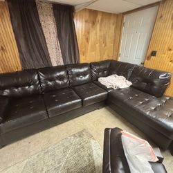 Brown Leather Sectional 