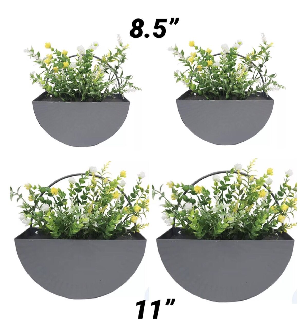 Home Decor Tabletop Metal Semicircular Planter With Yellow White Flowers