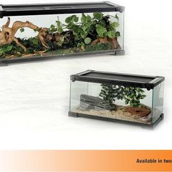 QuickBuild Reptile 65 Gallon Glass Terrarium, 36" x 18" x 18" Front opening terrarium with sliding glass doors, locking top screen, feeding port, temp
