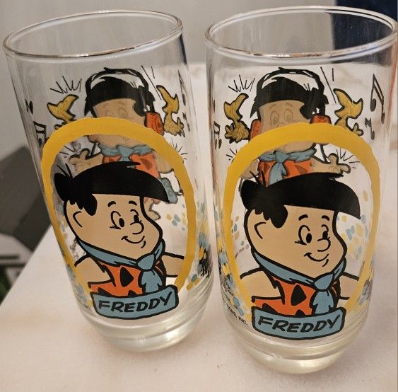 Vintage Flintstones Kids Glass Cups