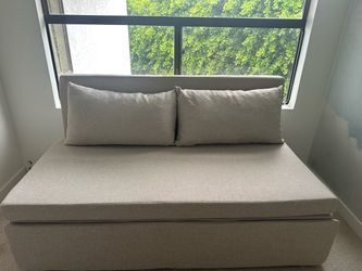 Beige Fabric Armless Sofa with Back Cushions