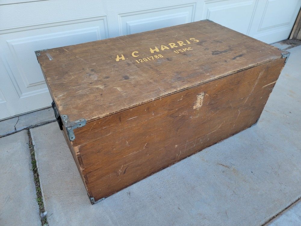 Vintage Homemade Wood Storage Trunk Foot Locker With Tray