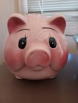 Vintage Giant Pottery Piggy Bank Blush Color
