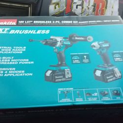 Makita 18v Lxt Brushless 2pc Combo Kit (Hammer Driver-dril/ Impact Driver) With 2- 5.0 Amphr Batteries And Charger With  Contractor Bag 