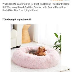 NEW PINK CALMING DONUT DOG FAUX FUR BED