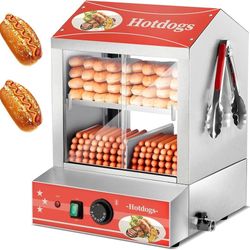  Hot Dog Steamer 28.5QT, FOHERE 2-Tier Hot Dog Machine with Bun Warmer, 175 Hot Dogs & 40 Buns Capacity, Electric Hot Dog Bun Warmer with Visible Glas