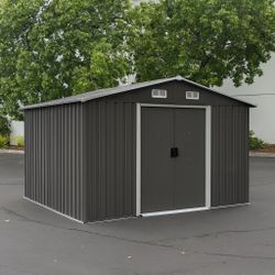 Sales $320.00!!!  (New in box) 8’ L x 10’ W x 6.’ H galvanized steel Metal Storage Shed Outdoor Garden Backyard 8’x10’ Storage. 
