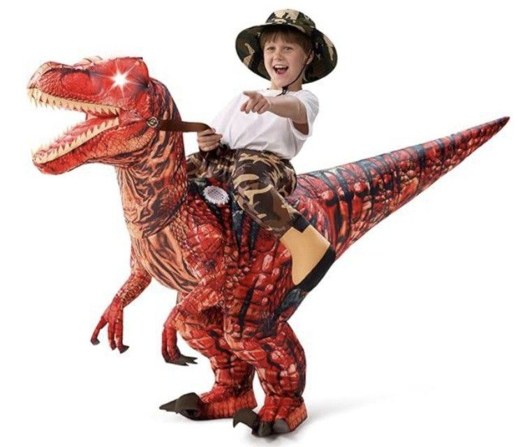 Spooktacular Creations Kids Riding Raptor LED Blow Up Inflatable Costume - Red
