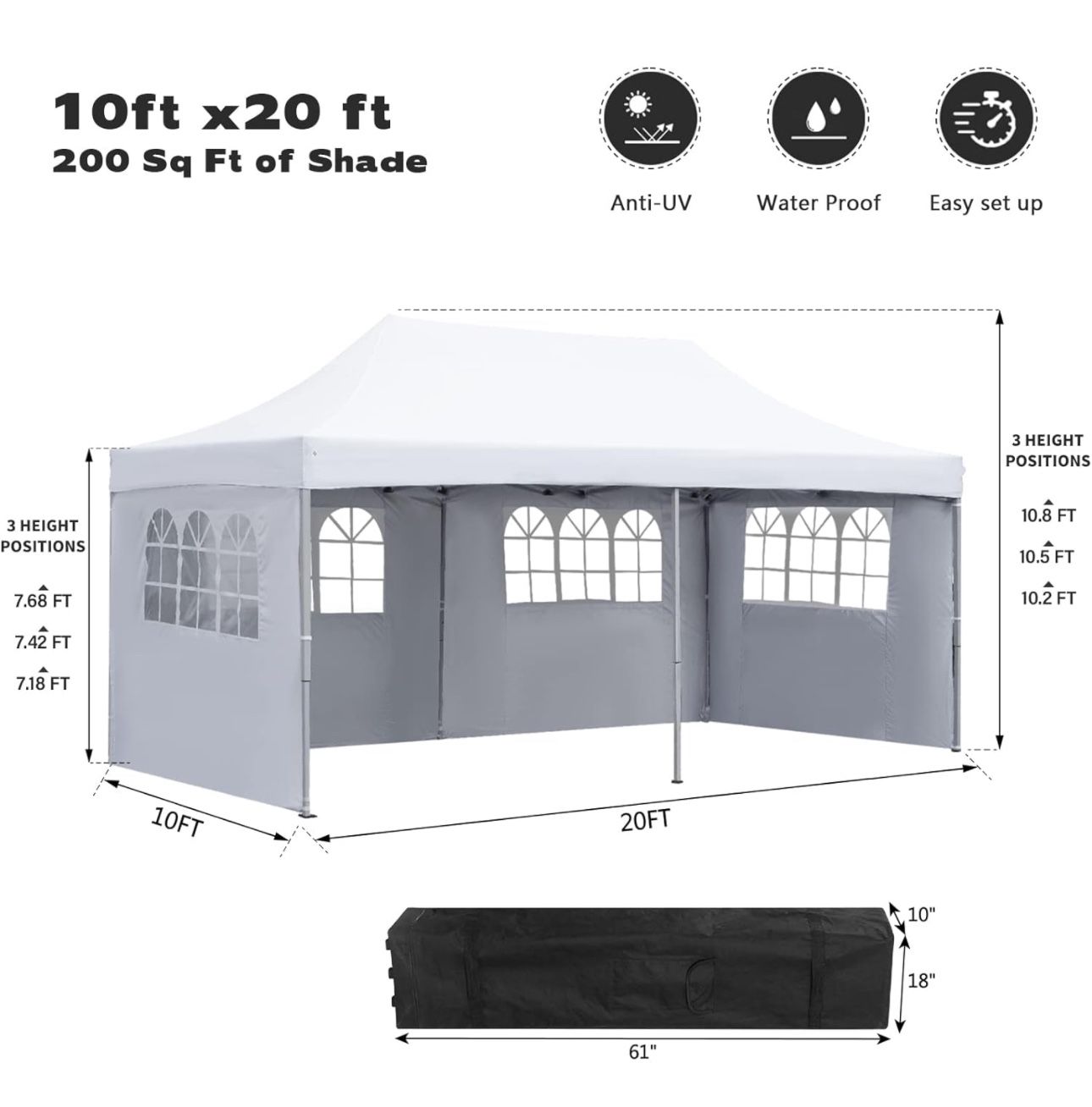 10x20 White Party Tent - Instant Pop Up