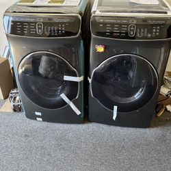 black stainless samsung flex front load washer dryer set