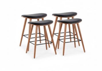 🪑 4-Pc Saddle Counter Height Barstool Set – Black Faux Leather – $180 🔥